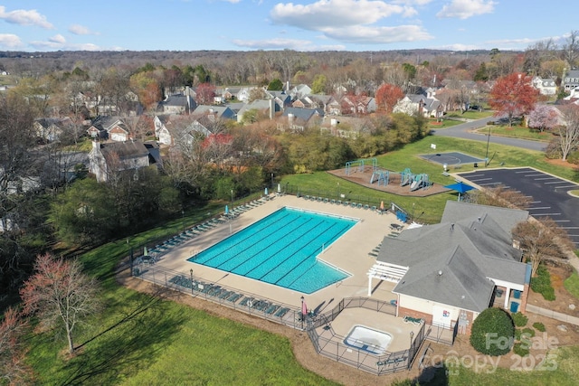 drone / aerial view featuring a residential view