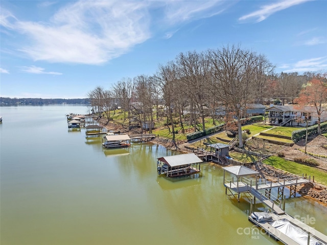 dock area with a water view