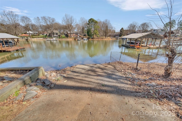 view of dock with a water view