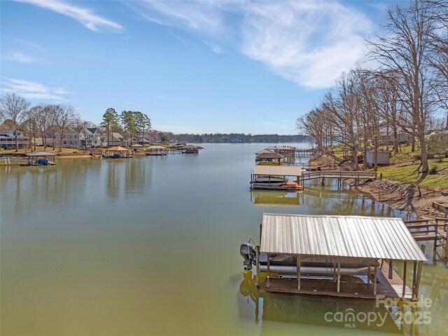 dock area with a water view