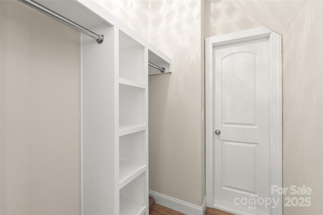 walk in closet featuring wood finished floors