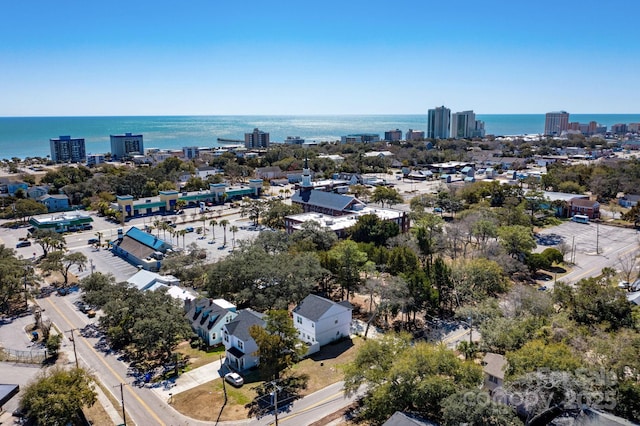 aerial view with a water view and a city view