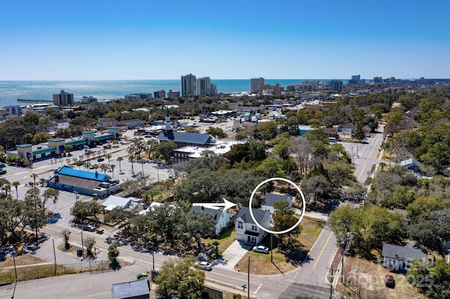 bird's eye view with a water view and a city view