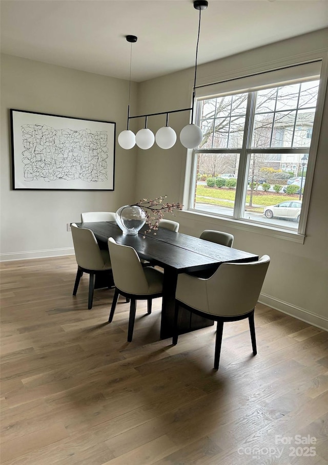 dining room with baseboards and light wood-style flooring