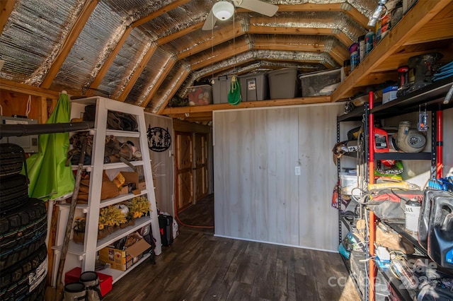 storage room featuring a ceiling fan