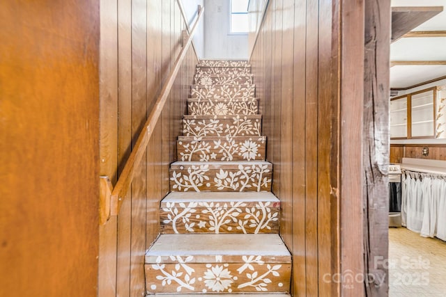 stairs with wooden walls