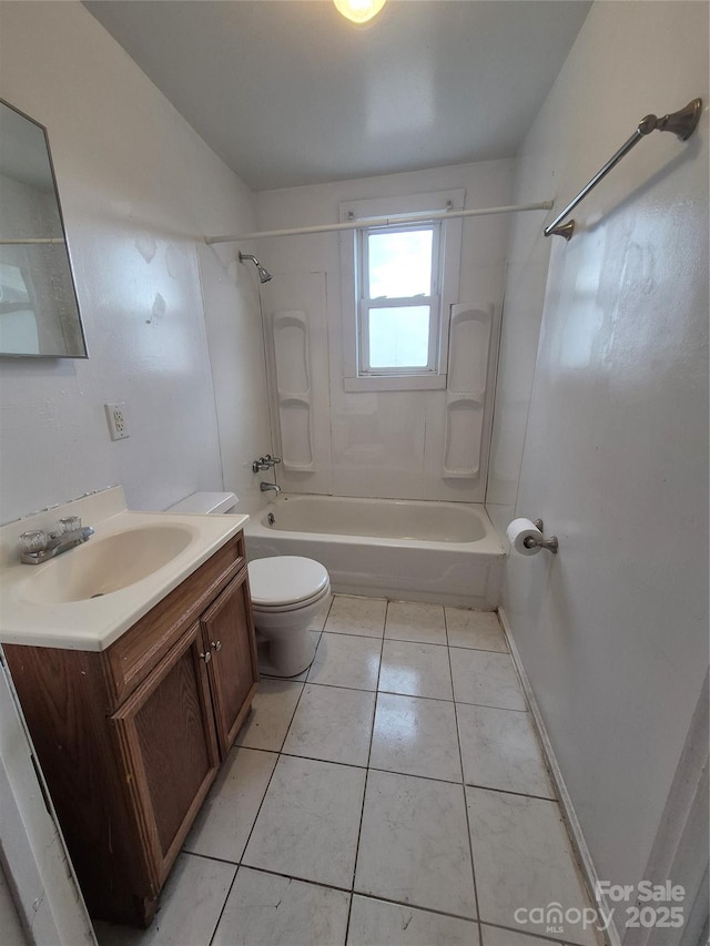 full bathroom featuring vanity, tile patterned floors, toilet, and shower / tub combination