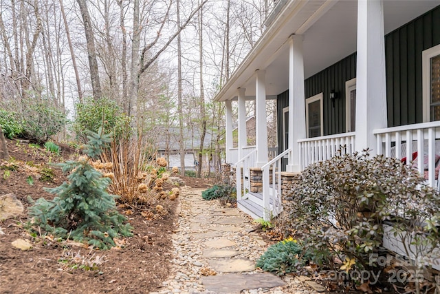 view of home's exterior with covered porch