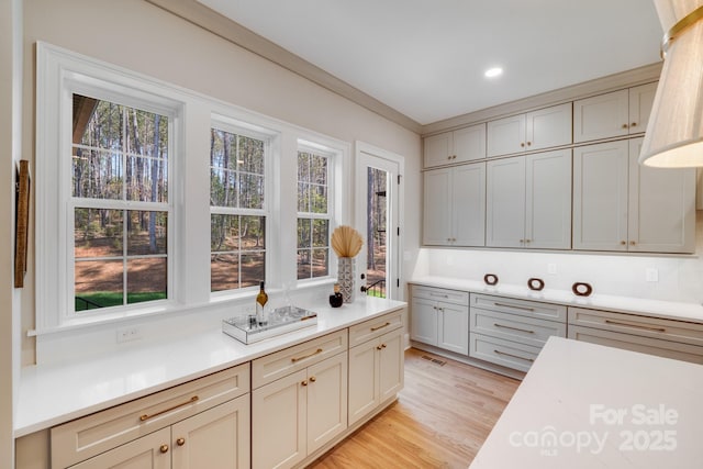 4354 Persimmon Rd, Lancaster, SC 29720 - kitchen featuring visible vents, light countertops, light wood-type flooring, and recessed lighting