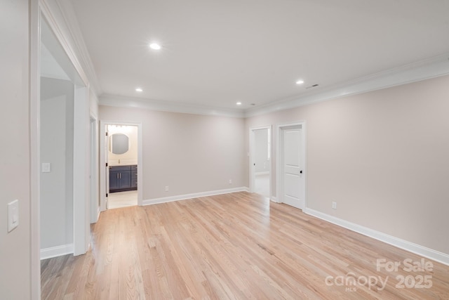 4354 Persimmon Rd, Lancaster, SC 29720 - interior space with crown molding, baseboards, light wood-type flooring, and recessed lighting