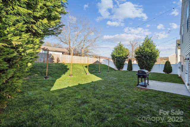 view of yard featuring a patio and a fenced backyard