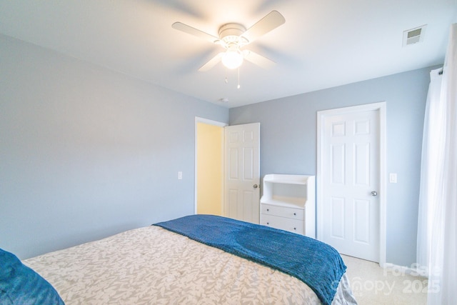 bedroom featuring a ceiling fan and visible vents