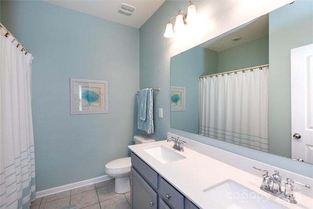 bathroom with tile patterned flooring, visible vents, toilet, and a sink