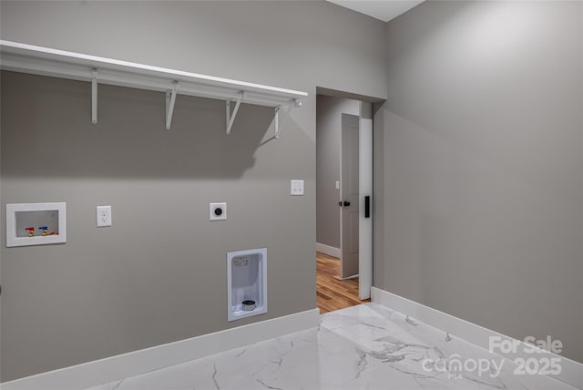 82 Arrowood Rd, Weaverville, NC 28787 - laundry room with electric dryer hookup, baseboards, hookup for a washing machine, and marble look tiles