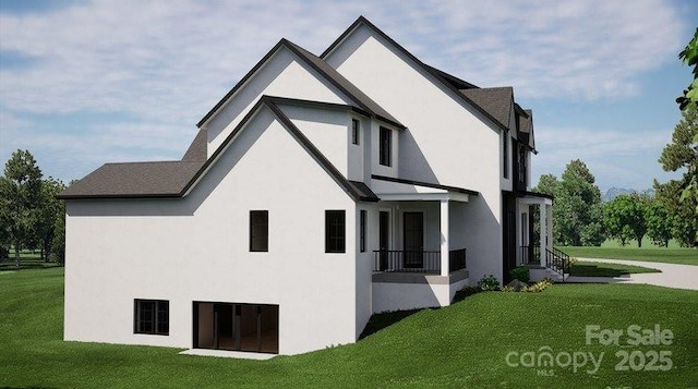 view of property exterior featuring a yard and stucco siding