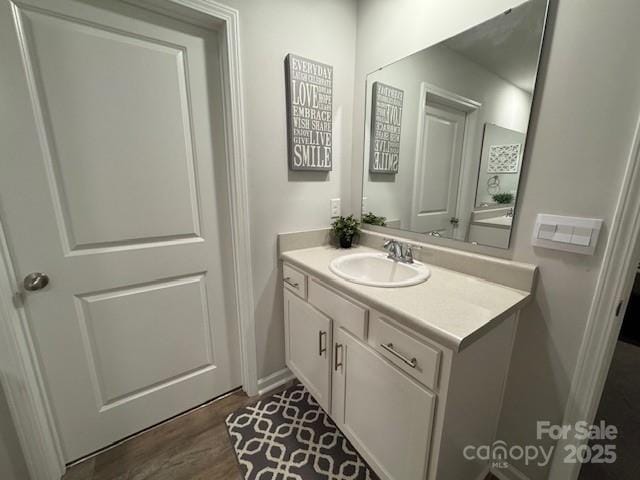 bathroom with vanity and wood finished floors