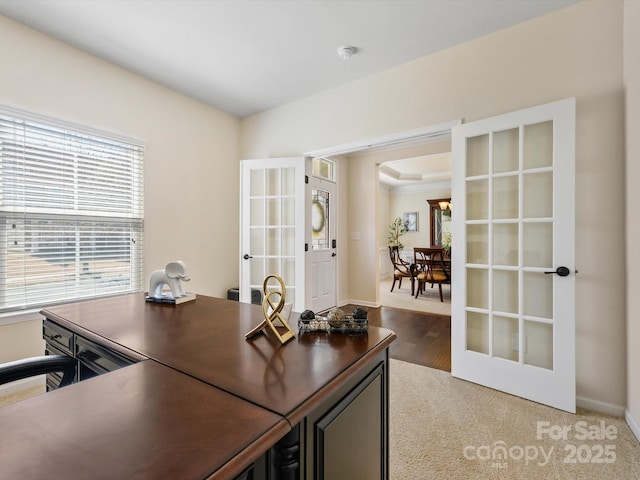 office featuring french doors