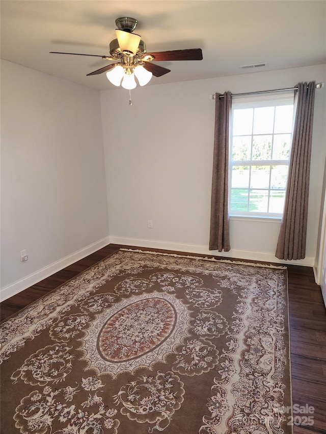 3500 Exbury Gardens Dr, Waxhaw, NC 28173 - spare room with baseboards, visible vents, wood finished floors, and a ceiling fan