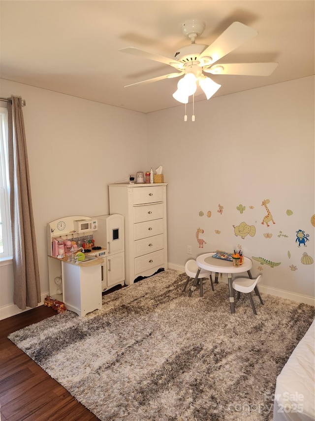 3500 Exbury Gardens Dr, Waxhaw, NC 28173 - recreation room featuring baseboards, wood finished floors, and a ceiling fan