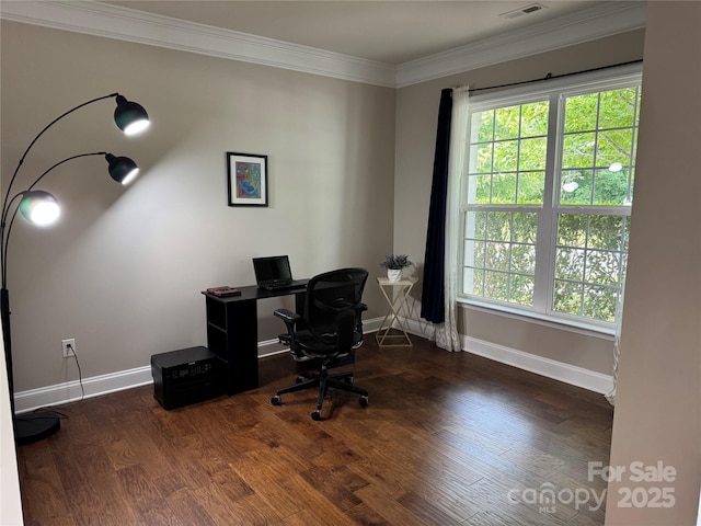 3500 Exbury Gardens Dr, Waxhaw, NC 28173 - office area with baseboards, ornamental molding, and wood finished floors