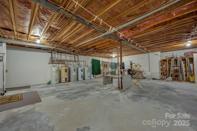 unfinished basement with water heater