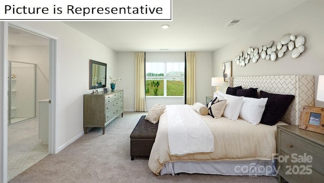 bedroom featuring carpet flooring, baseboards, and visible vents