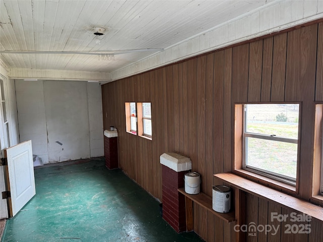 spare room featuring wooden walls