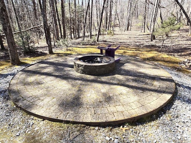 view of patio featuring a fire pit