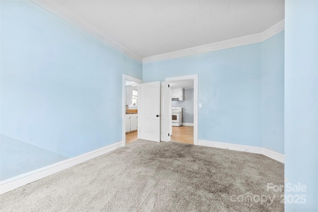 empty room with baseboards, carpet, and ornamental molding