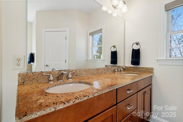 bathroom featuring a sink, plenty of natural light, and double vanity