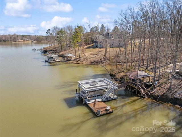 dock area featuring a water view and boat lift