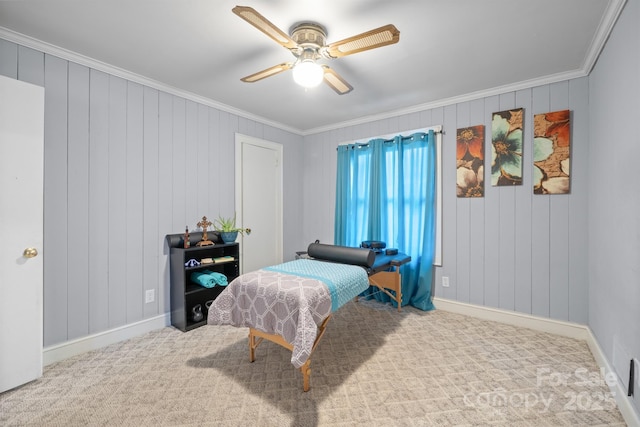 bedroom with carpet flooring and ornamental molding