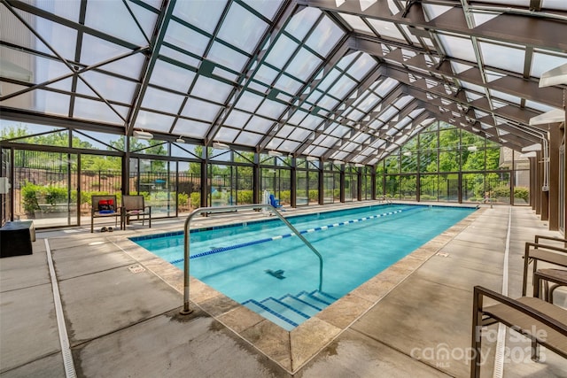 17436 Langston Dr, Charlotte, NC 28278 - indoor pool featuring a patio area and glass enclosure