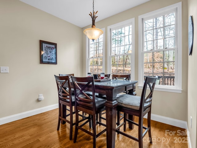 dining area with wood finished floors and baseboards