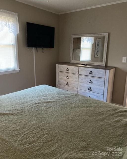 unfurnished bedroom with ornamental molding