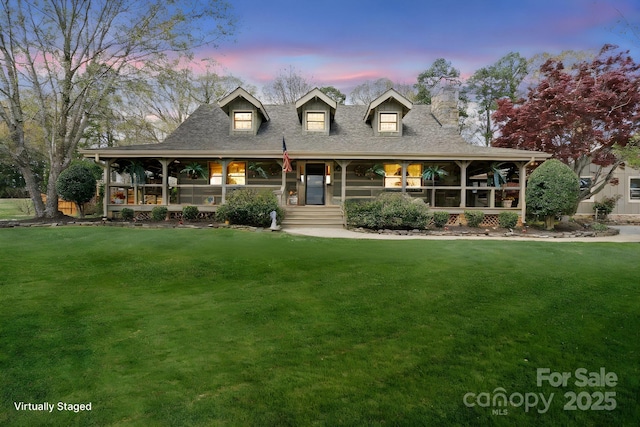 1620 London Rd, Mooresville, NC 28115 - view of front of house with a front lawn, a chimney, and roof with shingles