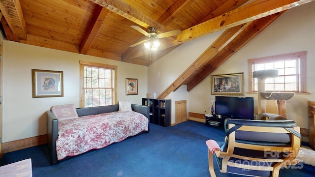 1620 London Rd, Mooresville, NC 28115 - bedroom with wood ceiling, multiple windows, carpet flooring, and a ceiling fan