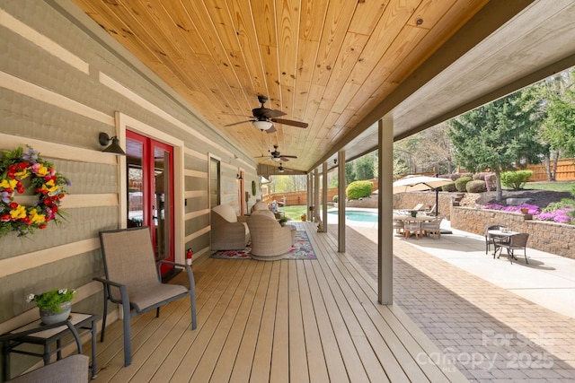 1620 London Rd, Mooresville, NC 28115 - wooden terrace with a patio, a ceiling fan, and fence
