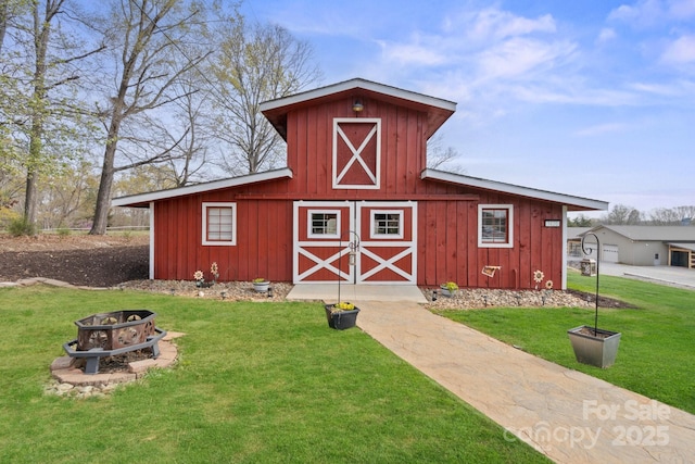 1620 London Rd, Mooresville, NC 28115 - view of barn with a fire pit and a yard