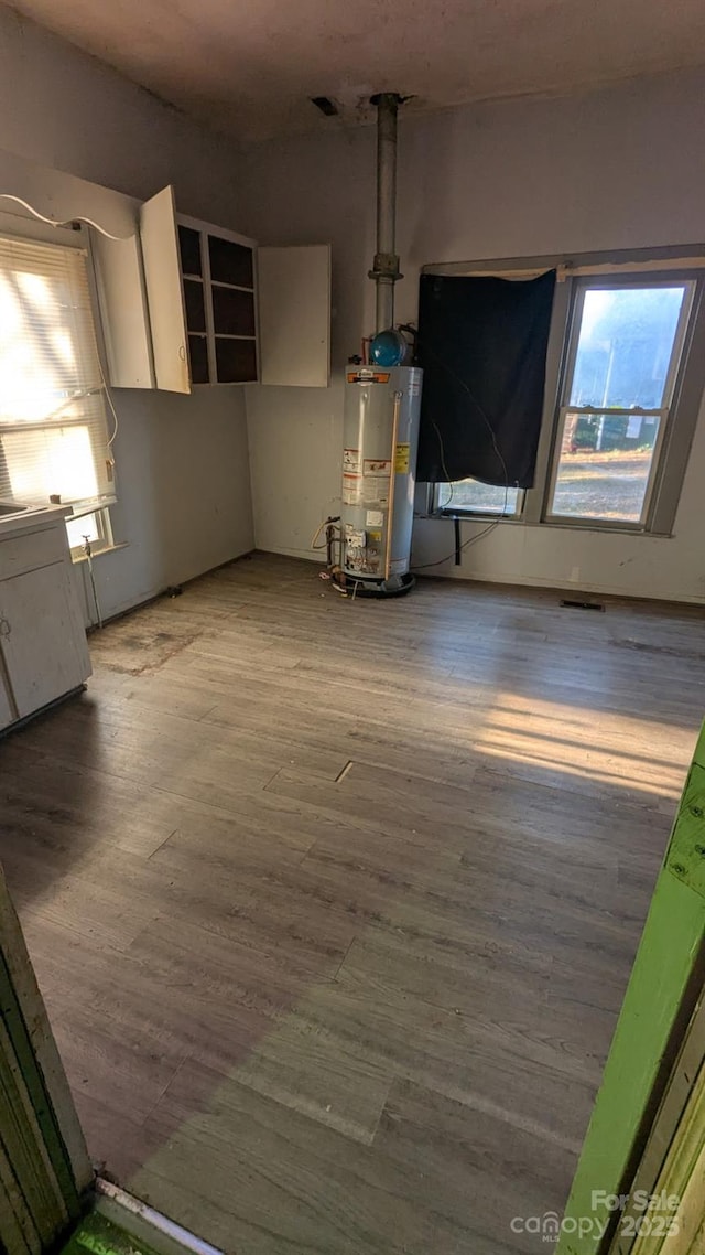 interior space featuring gas water heater and wood finished floors