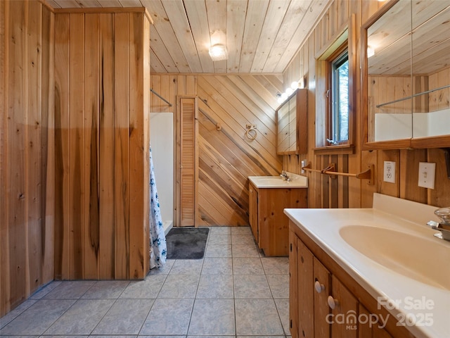 140 Hangin Dog Ln, Lake Toxaway, NC 28747 - bathroom featuring a sink, wood walls, and wooden ceiling