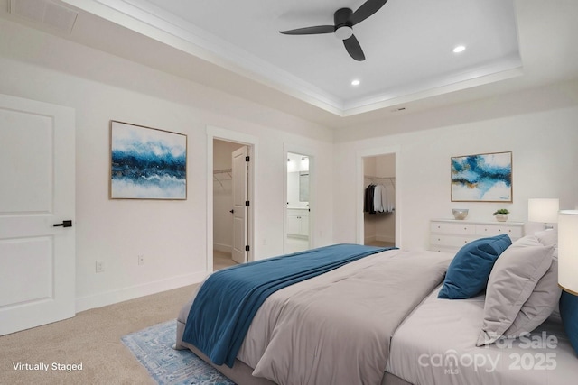 10405 Briarhurst Pl Unit 18, Mint Hill, NC 28227 - bedroom featuring a spacious closet, carpet, crown molding, a closet, and recessed lighting