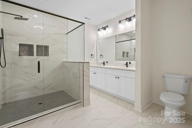 10405 Briarhurst Pl Unit 18, Mint Hill, NC 28227 - full bath with marble finish flooring, a marble finish shower, double vanity, and toilet