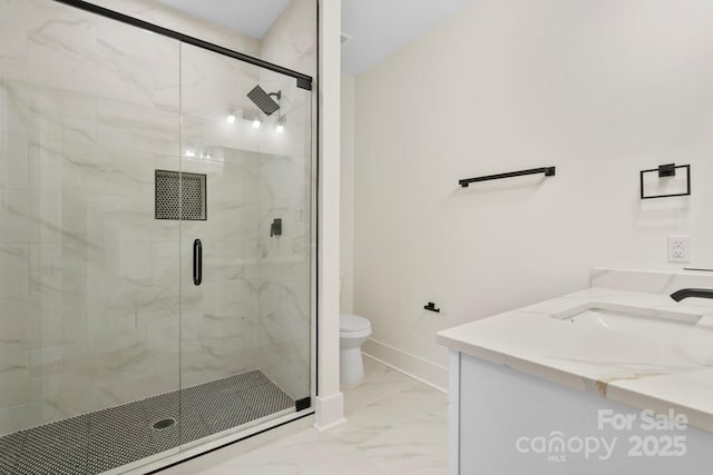 10405 Briarhurst Pl Unit 18, Mint Hill, NC 28227 - full bath with marble look tile flooring, toilet, a marble finish shower, vanity, and baseboards