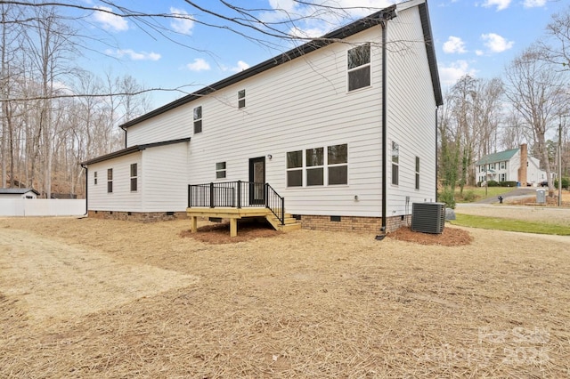 10405 Briarhurst Pl Unit 18, Mint Hill, NC 28227 - rear view of house featuring crawl space, central air condition unit, and a wooden deck