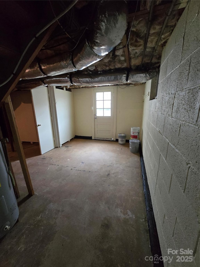 basement with concrete block wall