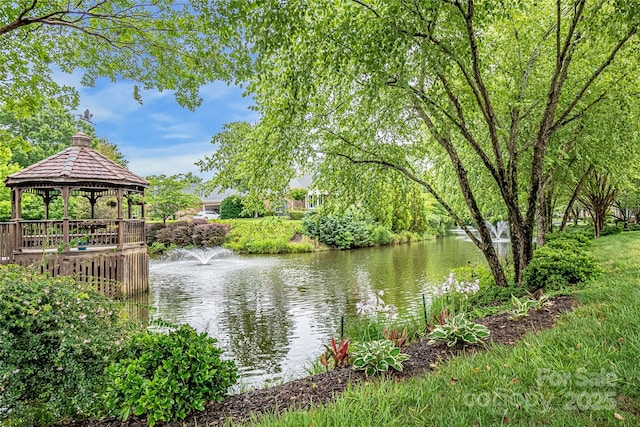 property view of water featuring a gazebo