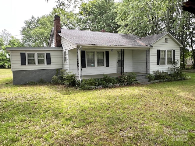 3672 NC Highway 127, Hickory, NC 28602 - single story home with a chimney, a front lawn, a porch, and a shingled roof