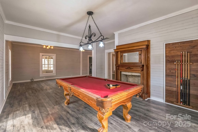 3607 Austin Rd, Monroe, NC 28112 - game room with billiards, crown molding, and dark wood-style flooring