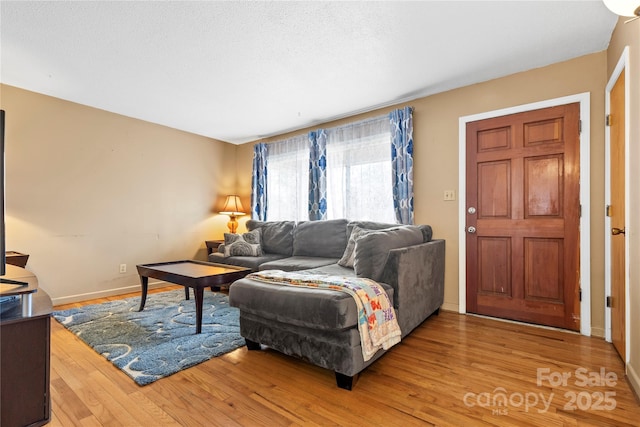 living area with baseboards and light wood-style floors